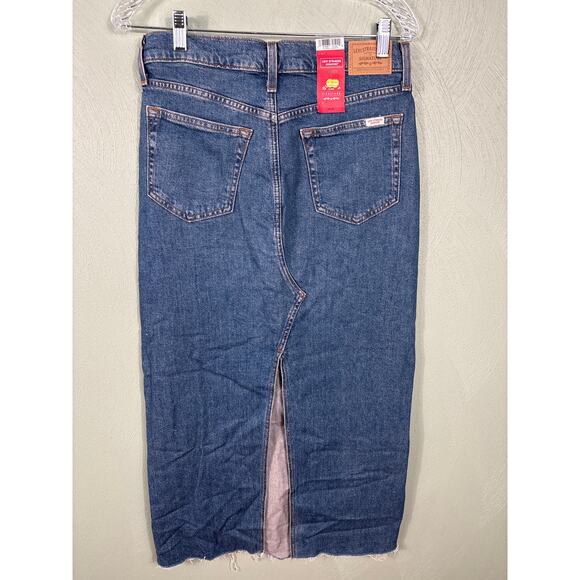 Levi Strauss Denim Maxi Skirt Women's Distressed Slit Mid Rise Comfort Stretch - Picture 9 of 10